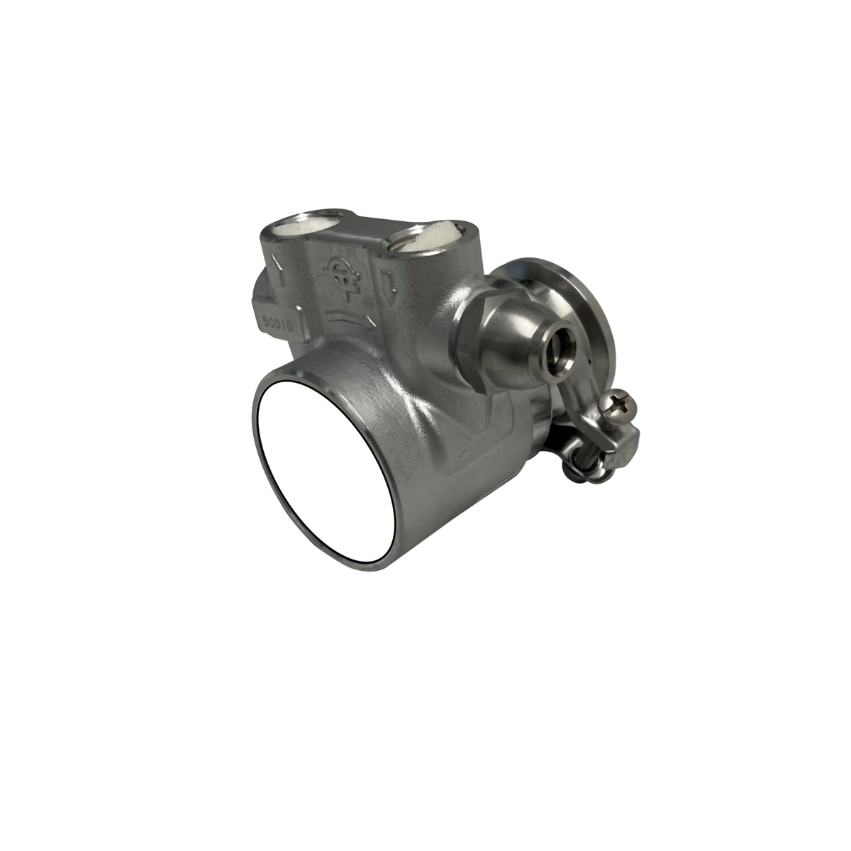 Side view of BRITA PROGUARD Gastronomy 200 pump spare part with metal housing and connection fittings